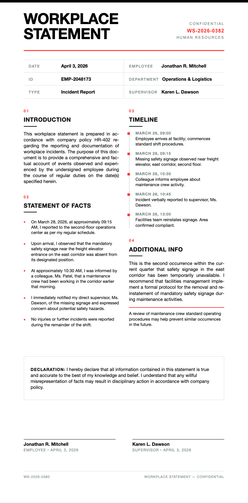 Swiss international workplace statement